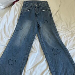 SHEIN Blue Heart Embroidered Jeans